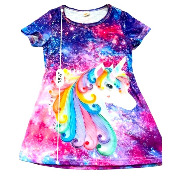 Girls Colorful Unicorn Galaxy Dress 18-24 Mo(90)3-D print casual princess summer - Picture 4 of 8
